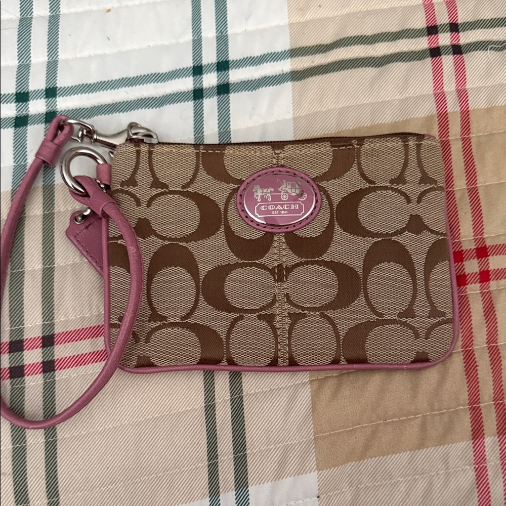 Coach Signature Brown and Pink Wristlet